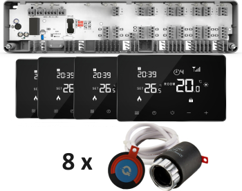 Automatizare Incalzire Pardoseala Smart Q10 4 zone 4 Termostate cu fir Q10 8 Actuatoare NC Control prin telefon 
