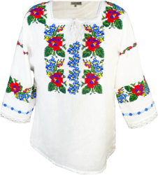 Bluza tip ie traditionala dama ML 237 alb/albastru cosmic marime XL