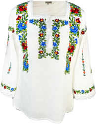 Bluza tip ie traditionala dama ML 237 alb/verde broscuta marime XL