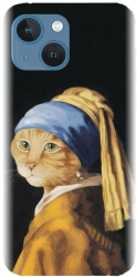Husa din silicon compatibila cu Apple iPhone 13 Mini - model Cat With A Pearl Earring 