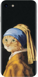 Husa din silicon compatibila cu Apple iPhone 7 - model Cat With A Pearl Earring 