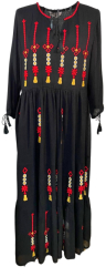 Rochie dama casual RL24 cu motive traditionale negru/rosu marimea 2XL 