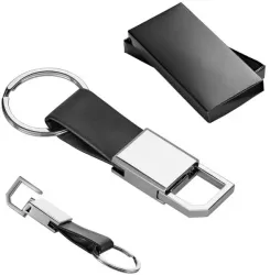 Breloc din metal si piele cu carabina 