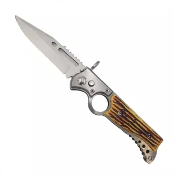 Cutit briceag buton si inel 20 cm imitatie os husa 