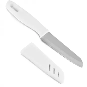 Cutit din inox si plastic cu protectie lama tip teaca alb 