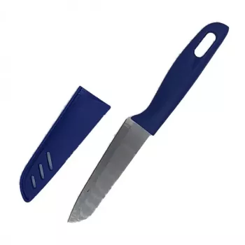 Cutit din inox si plastic cu protectie lama tip teaca albastru 