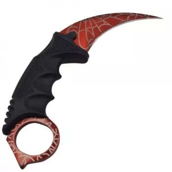 Cutit Karambit steel cu teaca si snur de agatat rosu paianjen 