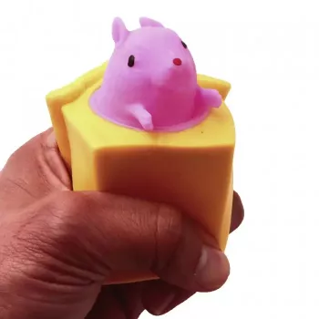 Figurina Veverita in casa galben antistres Jucarii pentru copii 6 cm roz 