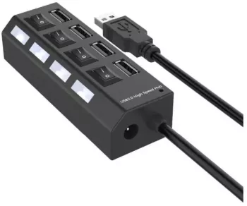 Hub USB 4 slot-uri 4 butoane 4 LED-uri 11 x 3 x 4 cm negru 