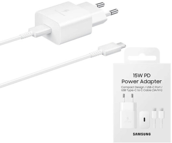 Incarcator Priza Type-C 15W Fast Charging Cablu Type-C la Type-C - Samsung EP-T1510XWEGEU Alb Blister Packing