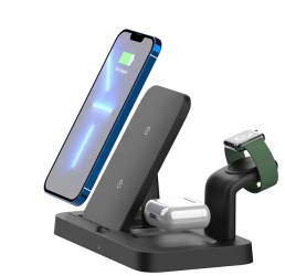 Incarcator wireless 3 in 1 Qi 15W Fast charger cablu USB tip-C Compatibil Apple telefon/casti/ceas