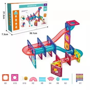 Jucarie Constructor magnetic pentru copii pista cu bile 53 piese 