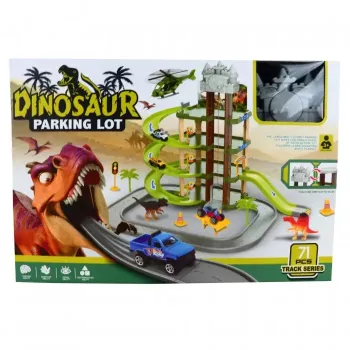 Jucarie Dinozaur Loc de Parcare 3 Etaje Pista 40 cm Multicolor 