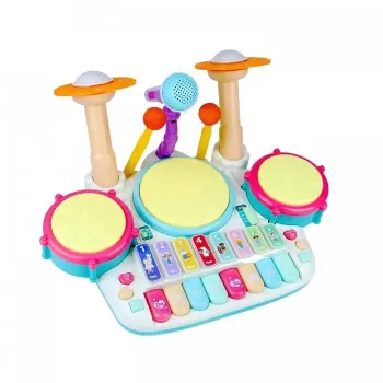 Jucarie Muzicala Pian si Toba Microfon pentru copii Lumini si Sunete 44 cm Multicolor 