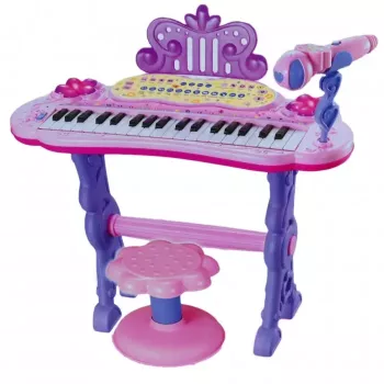 Pian de Jucarie MP3 Lumini Functie Touch Karaoke Cablu Incarcare Scaun 50 cm Multicolor 