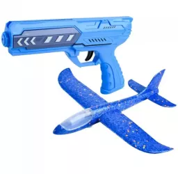 Pistol Interactiv de Jucarie Lansator de Avion Durabil si Rezistent la Impact Albastru 