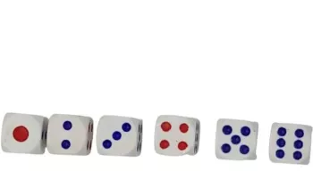 Set 10 zaruri 12 mm albe cu puncte albastre si rosii 