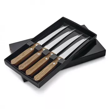 Set 4 cutite in cutie din inox si lemn 