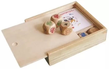 Set cu jocuri 2 in 1 pachet de carti si zaruri in cutie de lemn 