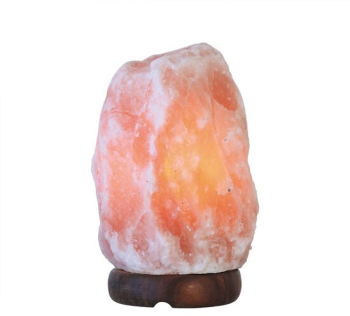 Veioza cristal de sare roca 1-2 kg soclu E14 talpa lemn 