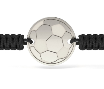 Bratara din argint cu snur negru model Minge de Fotbal 