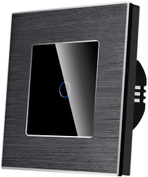 Intrerupator Simplu Cap Scara cu Touch din Sticla si Rama de Aluminiu LUXION RF433 Negru 