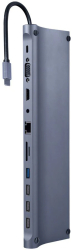 Docking station Gembird 11-in-1 USB-C x 1 USB-A 3.1 x 1 USB-A 2.0 x 3 HDMI x 1 VGA x 1 RJ45 x 1 PD 87W SD microSD Audio Argintiu 