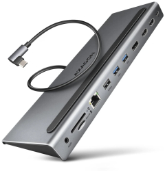 Hub USB Axagon HMC-4KX3 Triple 4k Display Superspeed USB-c 2 HDMI DP GLAN 3 USB-A PD card reader audio out carcasa metalica 