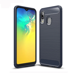 Husa Lemontti Brushed Texture Carbon Fiber compatibila cu Samsung Galaxy A20e Navy Blue 