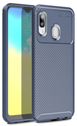 Husa Lemontti Carbon Fiber Texture Shockproof compatibila cu Samsung Galaxy A20e Blue 