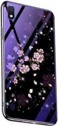 Husa Lemontti Electroplated Edge Blue Light Glass compatibil cu Samsung Galaxy A30 Peach Blossoms 