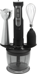 Set blender 3 in 1 Vivax HBS-500X 500W 0.6l 2 viteze Turbo lama otel inoxidabil maner detasabil tel suport accesorii negru/argintiu
