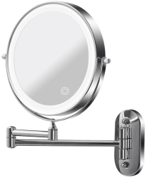 Oglinda de machiaj pentru baie X-8CB rabatabila montata pe perete cu lupa cu doua fete o fata x10 cu LED-uri luminoase si touch reglaj 