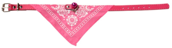 Zgarda caini si pisici cu bandana esarfa 39 x 1.5 cm clopotel roz 