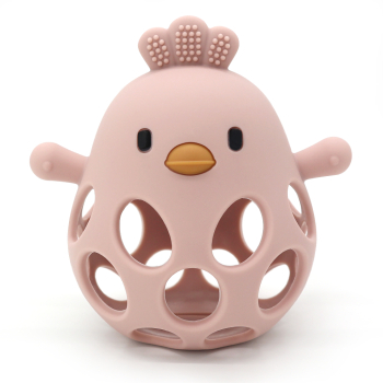 Jucarie dentitie NippleBaby din silicon alimentar non-toxic pentru bebelusi si nou nascuti culoare roz pudrat 