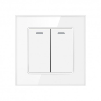Intrerupator Dublu Cap Scara Cu Panou Din Sticla Techstar® TGS 01 Indicator LED 220V 16A 86 X 86 Mm Alb 
