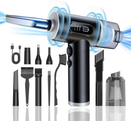 Suflanta aer si aspirator 3 in 1 fara fir indepartare praf aspirare masina par de animale tastatura PC 10 tipuri de duze 