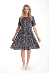 Rochie cu Volane Dama V277 Bleumarin Imprimeu Floral Lila L 