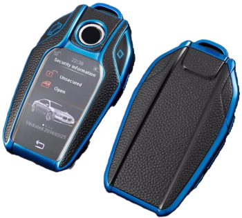 Husa Cheie Smartkey BMW Culoare Negru cu Albastru din TPU+PC cu Aspect Piele Compatibila cu BMW Seria 7 X5 X6