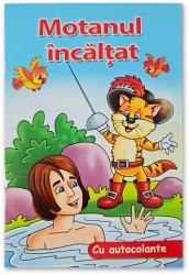 Carte povesti de colorat Motanul Incaltat cu autocolante 