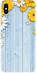 Husa din silicon compatibila cu Apple iPhone XS Max - model Sunflower On Blue Wood 