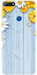 Husa din silicon compatibila cu Huawei Y7 2018 - model Sunflower On Blue Wood 