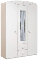 Dulap cu 3 usi si 2 sertare pentru copii Baby Cotton White 133x57x201 cm 