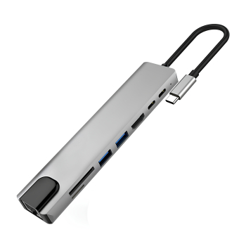 Hub Adaptor Multiport 8 in 1 SpectrumPoint® USB-C 3.1 4K HDMI Output LAN RJ45 Ethernet 100 MB/S 2 x USB 3.0 Power Delivery Port 8 