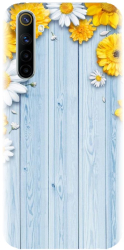 Husa din silicon compatibila cu Realme 6 Pro - model Sunflower On Blue Wood 