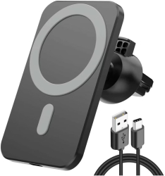 Incarcator auto wireless magnetic 15W Qi Fast Charging Rotire 360 grade compatibil cu modele iPhone 12 13 14 15 Negru ABYZ® &trade 