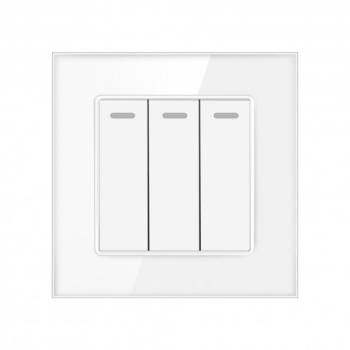 Intrerupator Triplu Cap Scara Cu Panou Din Sticla Techstar® TGS 01 Indicator LED 220V 16A 86 X 86 Mm Alb 