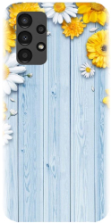 Husa din silicon compatibila cu Samsung Galaxy A23 5G - model Sunflower On Blue Wood 