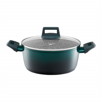 Oala cu capac 20cm 2.3L invelis Qualum Ceramic Stone Edition AMBITION Ombre Green 