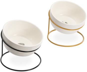 Set 2 Boluri de ceramica cu suport metalic Navaris 380 ml Gold / Negru 55984.01 